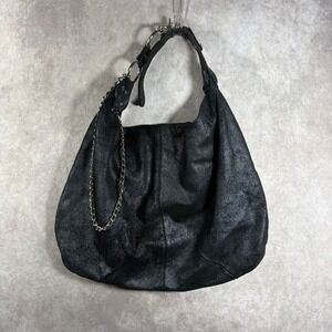 Botkier Hobo Bag Women Large Black Metallic Leather Slouchy Chain Studded Moto